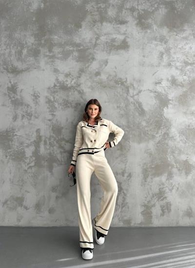 Şerit Detaylı Hırka Pantolon İkili Takım