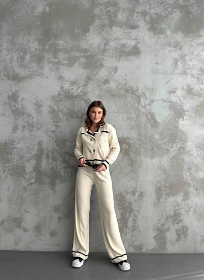 Şerit Detaylı Hırka Pantolon İkili Takım