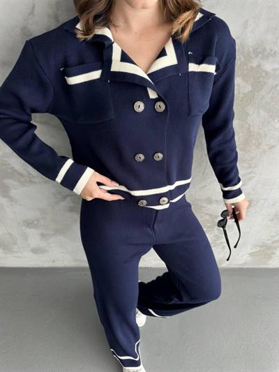 Şerit Detaylı Hırka Pantolon İkili Takım