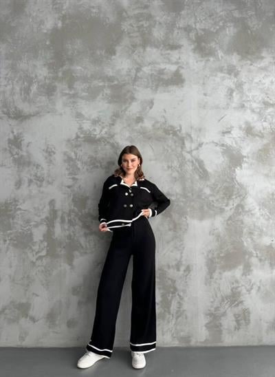 Şerit Detaylı Hırka Pantolon İkili Takım