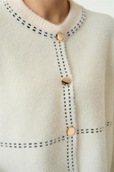 Şeritli Triko HIRKA - Krem-Siyah