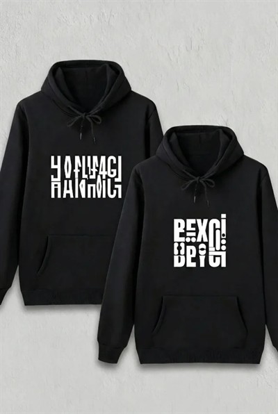 Sevgililer Günü Hanımcı Hediye Baskılı Oversize Kapüşonlu Sweatshirt - Siya