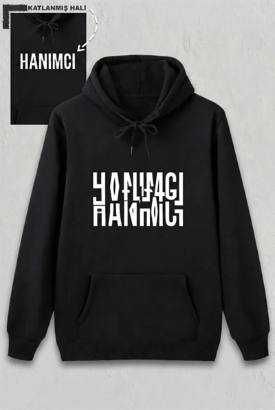 Sevgililer Günü Hanımcı Hediye Baskılı Oversize Kapüşonlu Sweatshirt - Siya