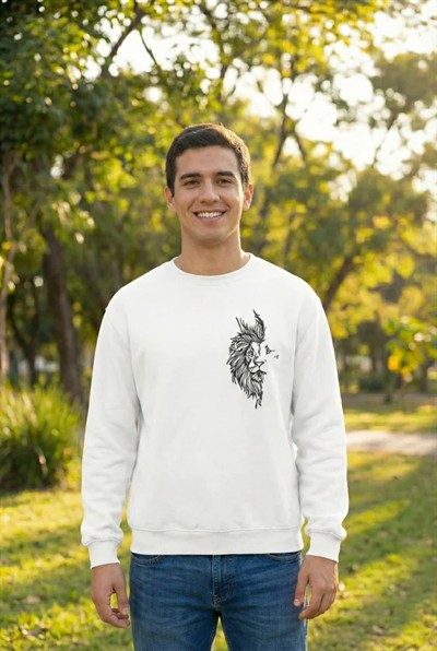 Sevgililer Günü Özel Bisiklet Yaka Baskılı Oversize Sweatshirt - Beyaz