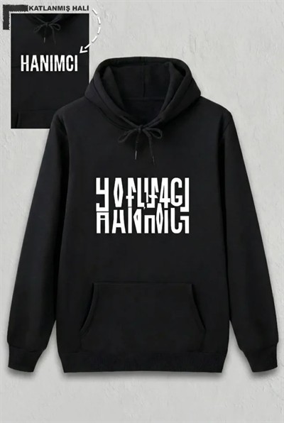 Sevgililer Günü Özel Kapüşonlu Hanımcı Baskılı Oversize Sweatshirt - Siyah