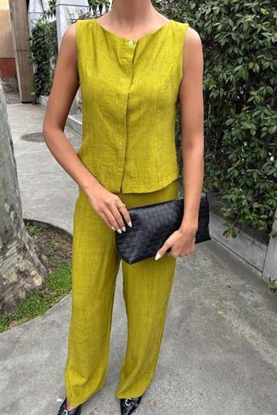 Sıfır Kollu Bluz Batik Desenli Pantolon İkili Takım 10181-08