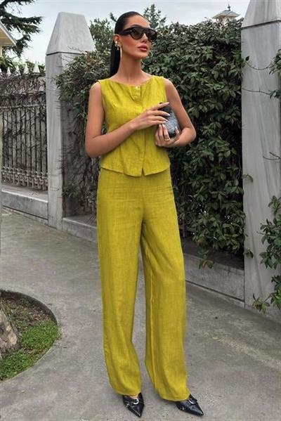 Sıfır Kollu Bluz Batik Desenli Pantolon İkili Takım 10181-08