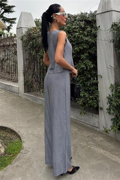 Sıfır Kollu Bluz Batik Desenli Pantolon İkili Takım 10181-08