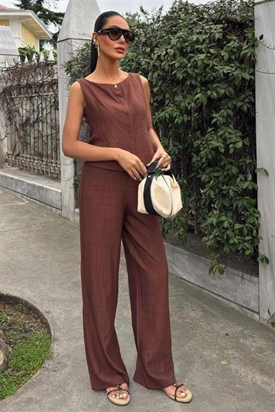 Sıfır Kollu Bluz Batik Desenli Pantolon İkili Takım 10181-08