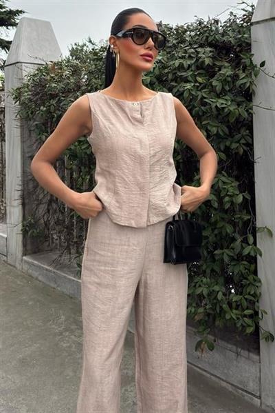 Sıfır Kollu Bluz Batik Desenli Pantolon İkili Takım 10181-08