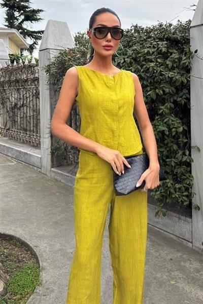 Sıfır Kollu Bluz Batik Desenli Pantolon İkili Takım 10181-08