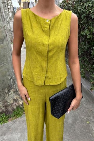 Sıfır Kollu Bluz Batik Desenli Pantolon İkili Takım 10181-08