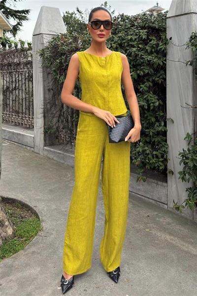 Sıfır Kollu Bluz Batik Desenli Pantolon İkili Takım 10181-08