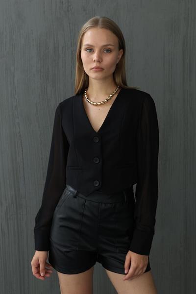 Şifon Kollu Ceket - Siyah