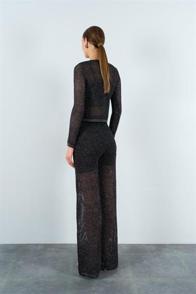 Simli File Desen Takım - Siyah-Gümüş