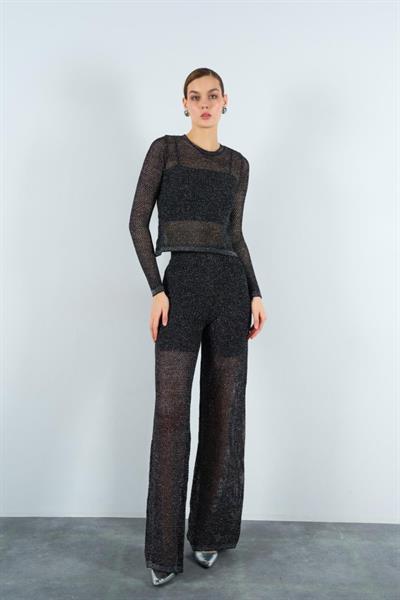 Simli File Desen Takım - Siyah-Gümüş