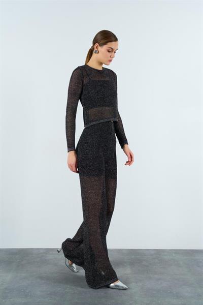 Simli File Desen Takım - Siyah-Gümüş