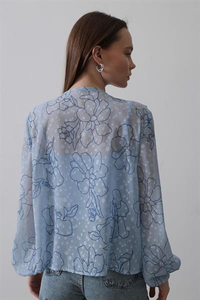 Simli Fırfırlı Gömlek - Mavi