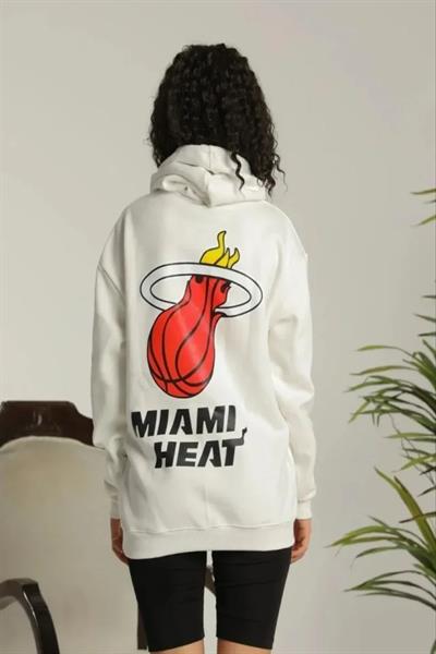 Sırt Baskılı Oversize Üç İplik Kapüşonlu Sweatshirt - Beyaz