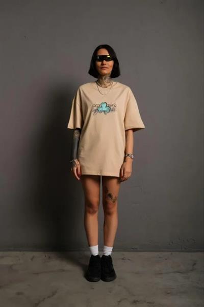 Sırt Baskılı T-shirt - Bej