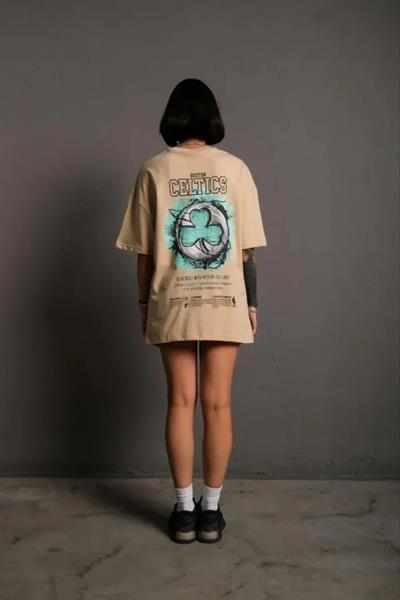 Sırt Baskılı T-shirt - Bej