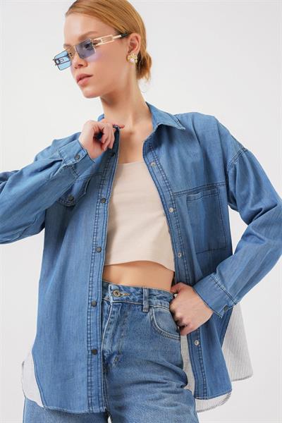 Sırt Detaylı Kot Gömlek 20305 - Mavi