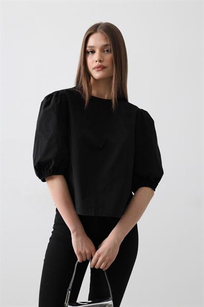 Sırtı Fiyonk Bağlamalı Bluz - Siyah