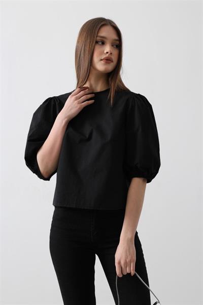 Sırtı Fiyonk Bağlamalı Bluz - Siyah