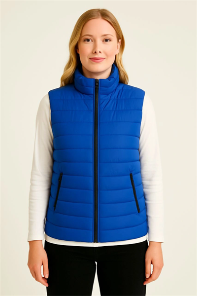 Şişme Fermuarlı Yelek Su Itici Kapitone Astarlı Kumaş Cepli Hafif Kışlık Spor Rahat Kalıp - Saks Mavisi