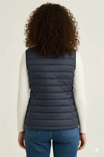 Şişme Fermuarlı Yelek Su Itici Kapitone Astarlı Kumaş Cepli Hafif Kışlık Spor Rahat Kalıp - Lacivert