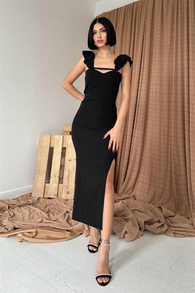 Siyah Askı Detaylı Elbise