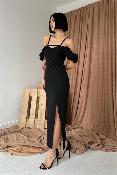 Siyah Askı Detaylı Elbise