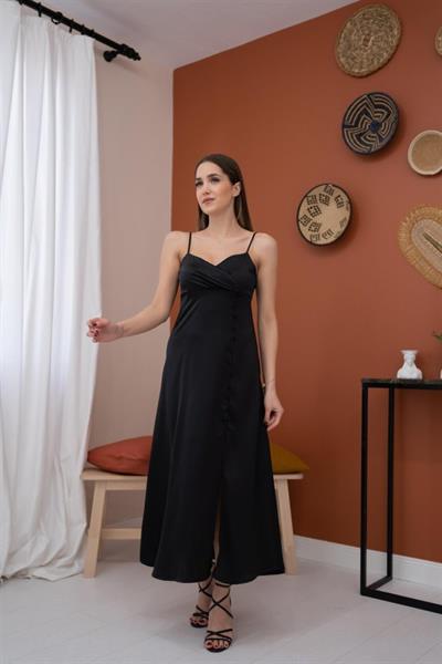 Siyah Askılı Saten Elbise