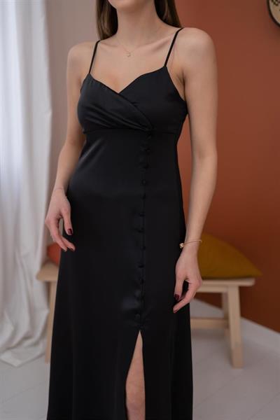 Siyah Askılı Saten Elbise