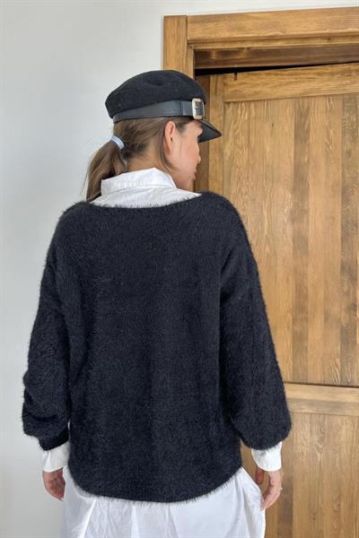 Siyah Baklava Desenli Triko Kazak