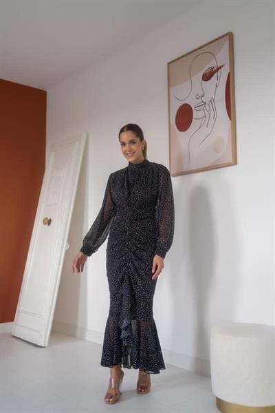 Siyah Balık Şifon Elbise