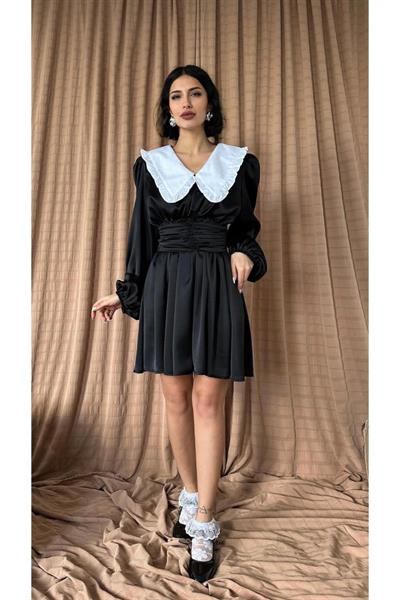 Siyah Bebe Yakalı Elbise