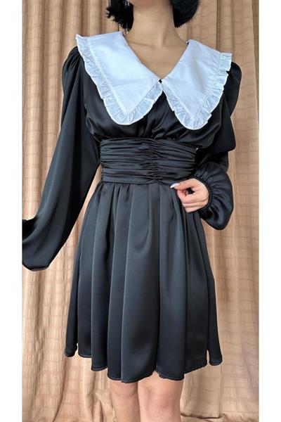 Siyah Bebe Yakalı Elbise