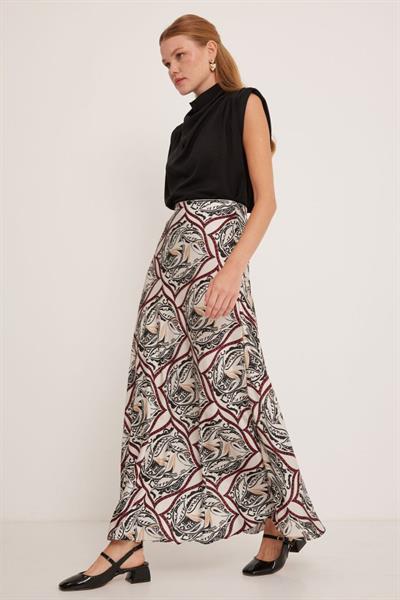Siyah Bej Desenli Saten Etek 15877