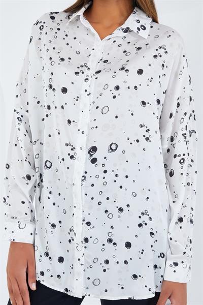 Siyah Beyaz Desenli Oversize Saten Gömlek 3985