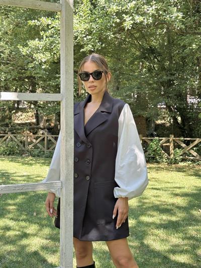 Siyah Beyaz Garnili Ceket Elbise