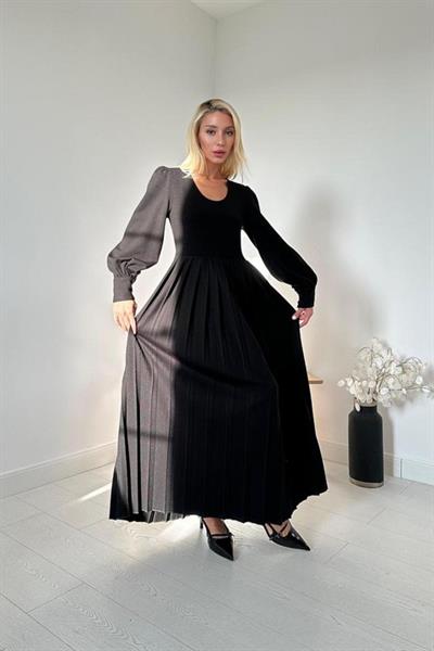 Siyah Bisiklet Yaka Elbise