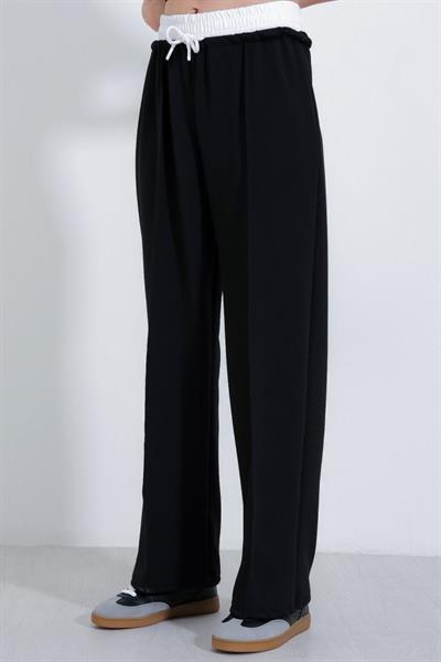 Siyah Bol Paça Çımalı Pantolon 6662