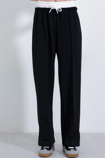 Siyah Bol Paça Çımalı Pantolon 6662