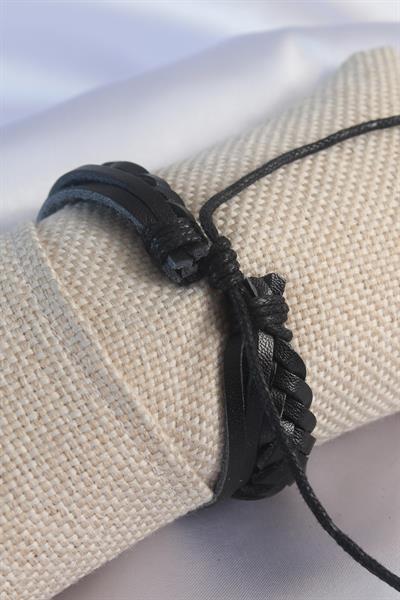 Siyah Burgu Model Deri Erkek Bileklik