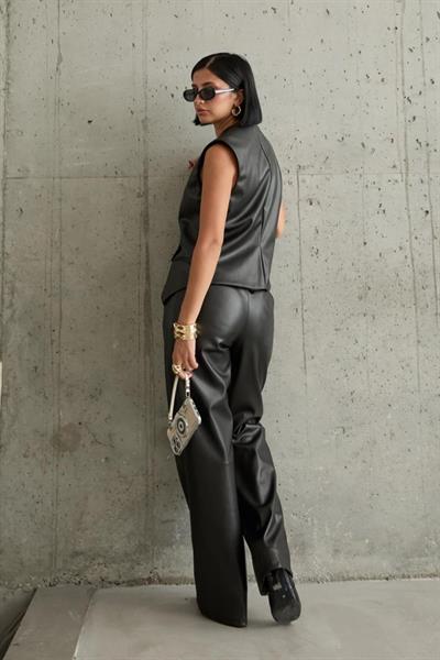 Siyah Çapraz Yelek Ve Pantolon Takım