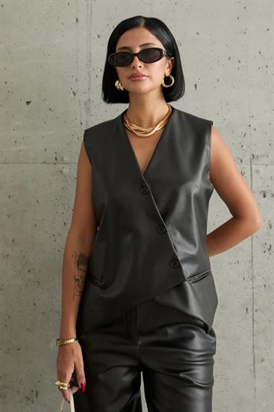 Siyah Çapraz Yelek Ve Pantolon Takım