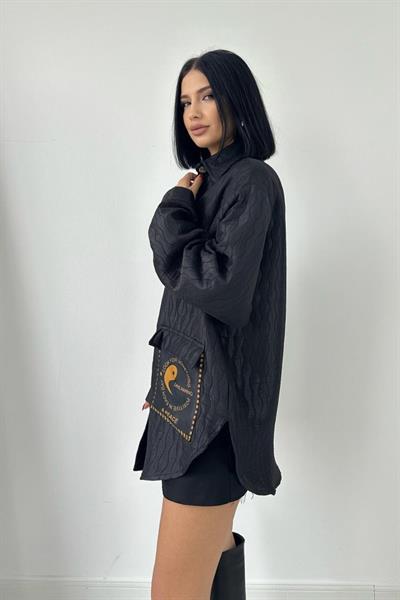 Siyah Cepli Kapitone Gömlek