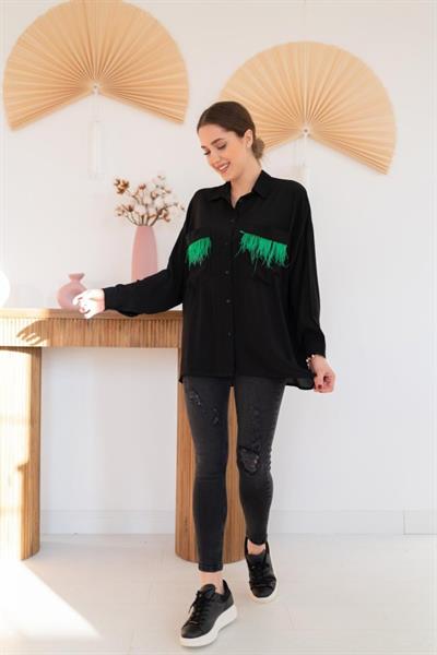 Siyah Cepli Püsküllü Gömlek