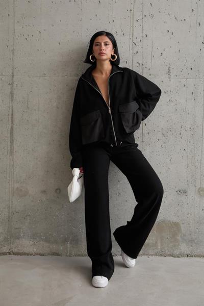 Siyah Cepli Triko Ceket Ve Pantolon Takım